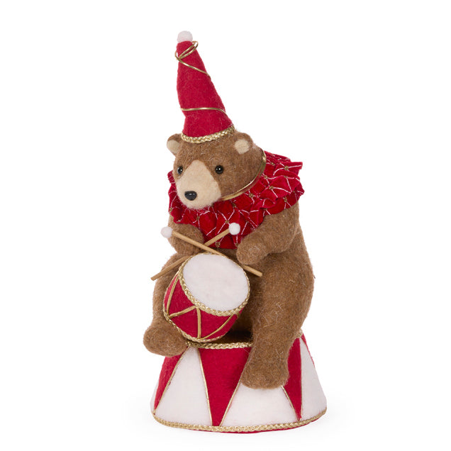 Felt Circus Bear with Drum - 36cm