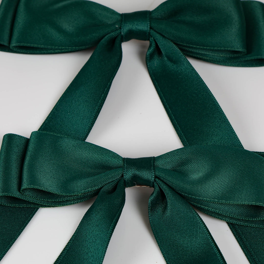 Festive Green Satin Bows - Set of 2 - 15x25cm