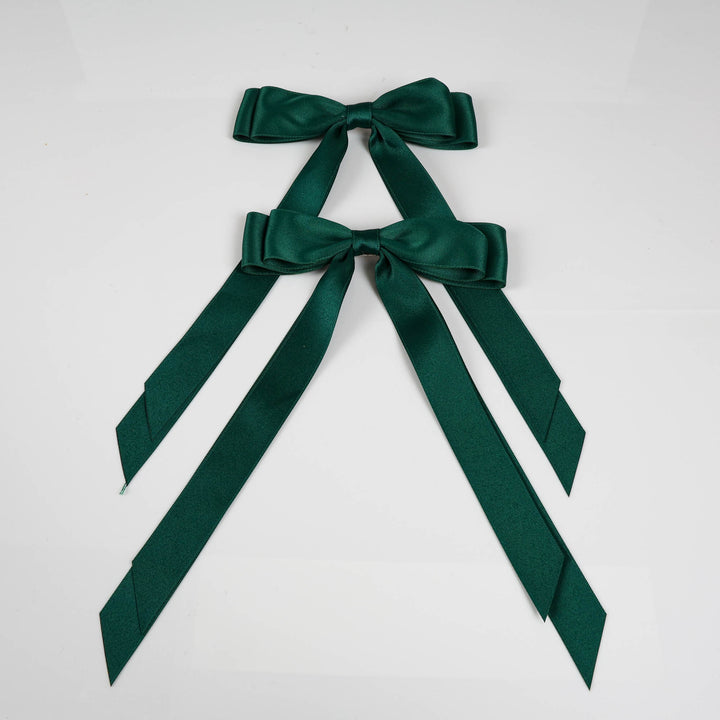Festive Green Satin Bows - Set of 2 - 15x25cm