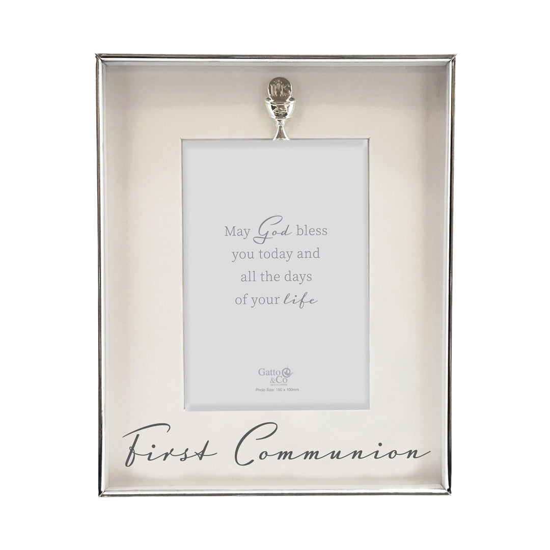 First Communion Keepsake Photo Frame with SIlver Cup Charm 6x4in