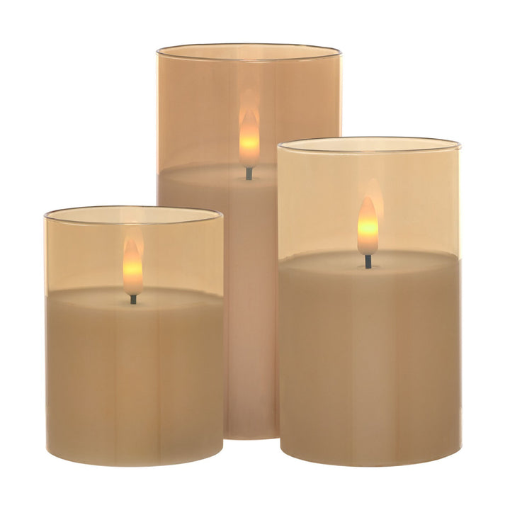 Flameless Candle Gold Glass Hurricane - Set of 3