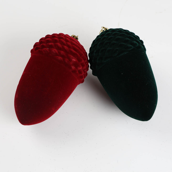 Burgundy Flocked Acorn - Tree Deoration - 13cm