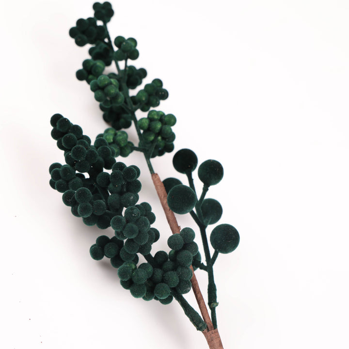 Flocked Emerald Green Berry Pick - 35cm