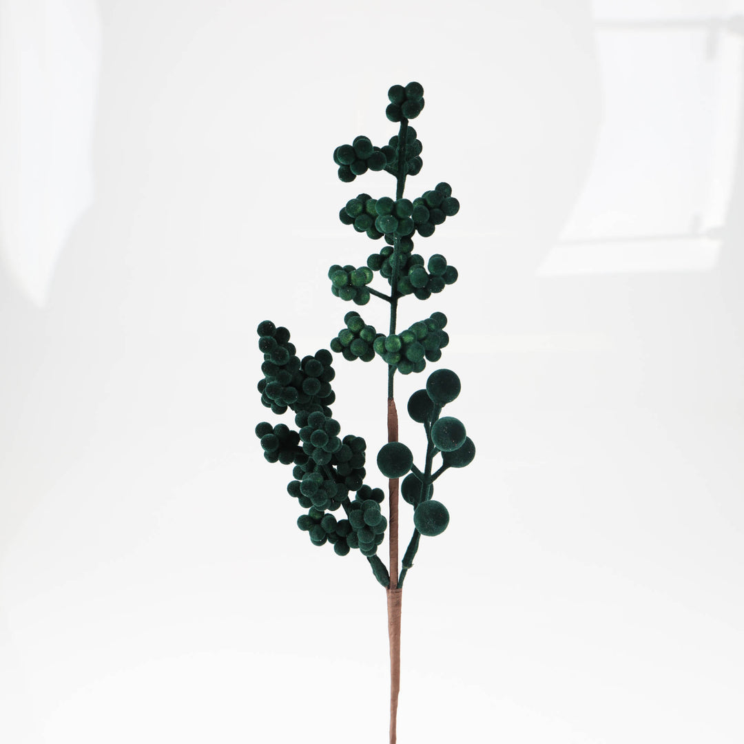 Flocked Emerald Green Berry Pick - 35cm