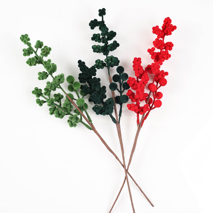 Flocked Emerald Green Berry Pick - 35cm