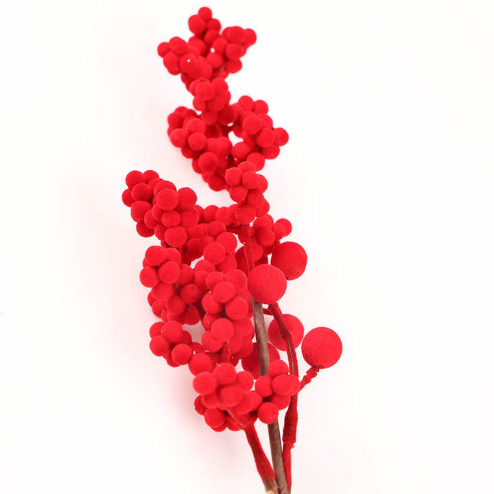Flocked Mixed Red Berry Pick - 35cm