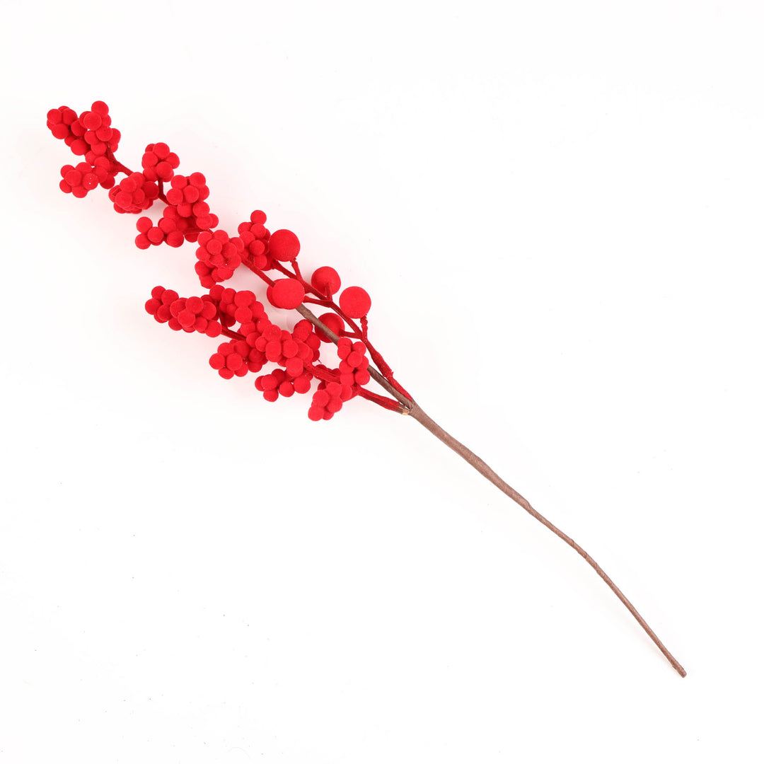 Flocked Mixed Red Berry Pick - 35cm