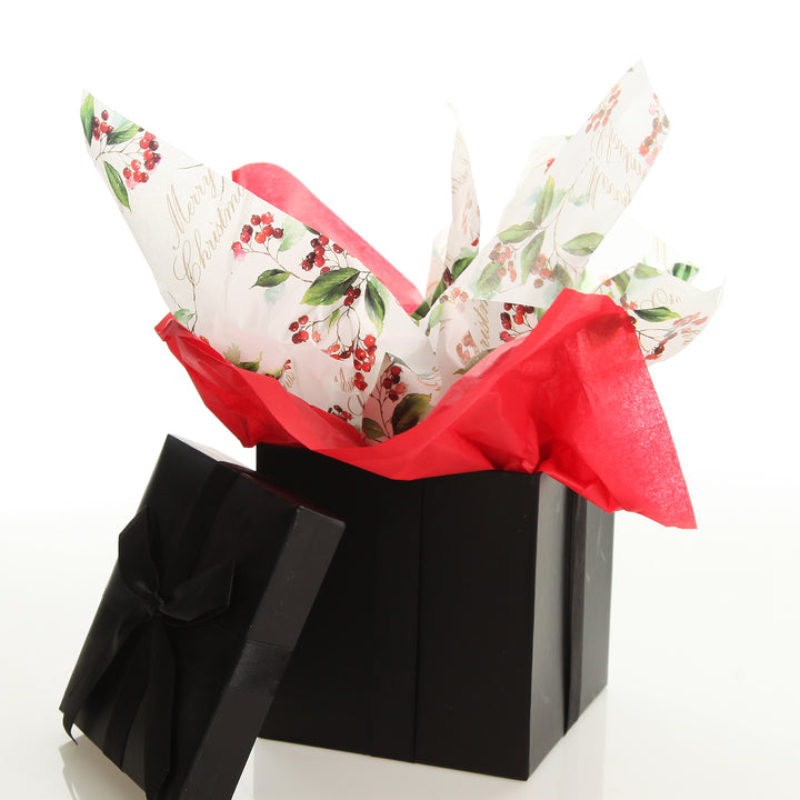 Floral Merry Christmas and Red Tissue Paper Wrap 10 Pack
