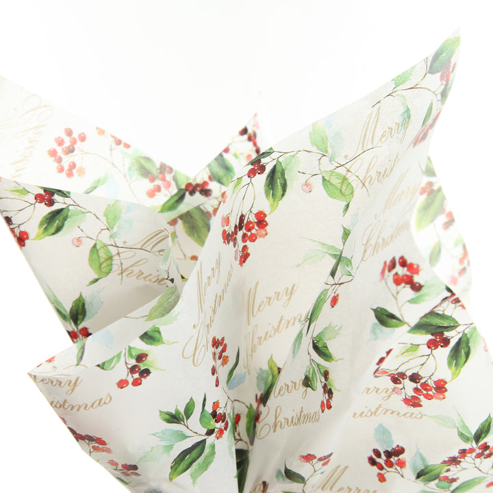 Floral Merry Christmas and Red Tissue Paper Wrap 10 Pack