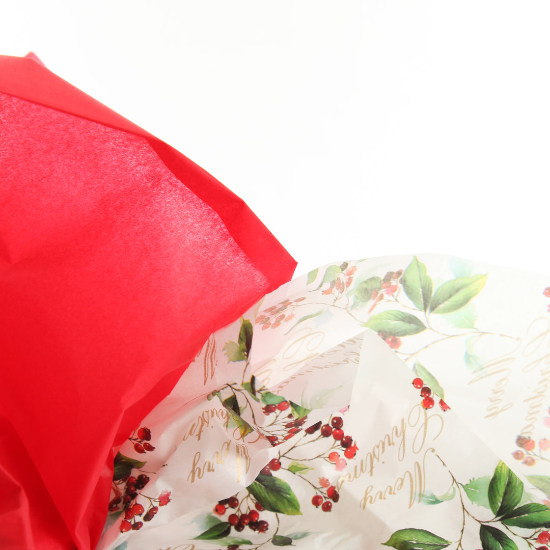 Floral Merry Christmas and Red Tissue Paper Wrap 10 Pack