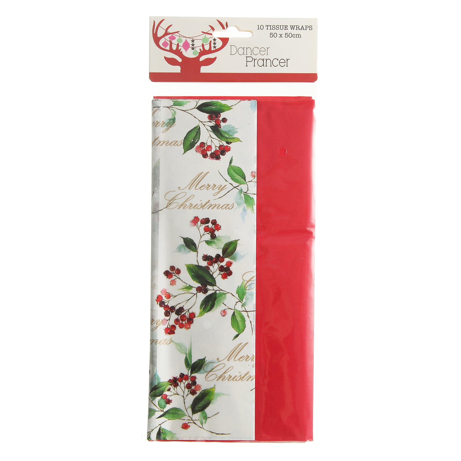 Floral Merry Christmas and Red Tissue Paper Wrap 10 Pack
