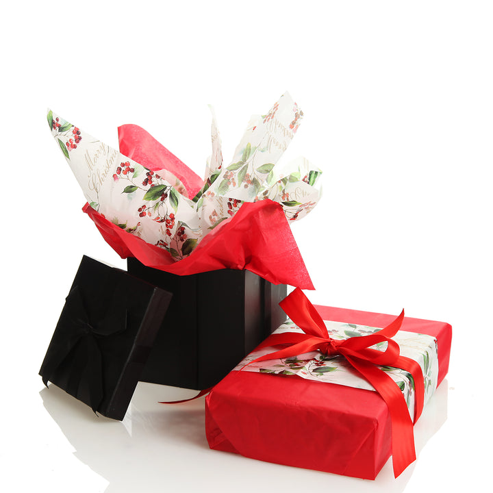 Floral Merry Christmas and Red Tissue Paper Wrap 10 Pack