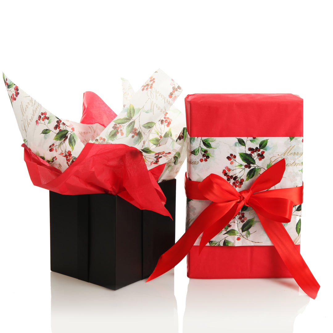 Floral Merry Christmas and Red Tissue Paper Wrap 10 Pack