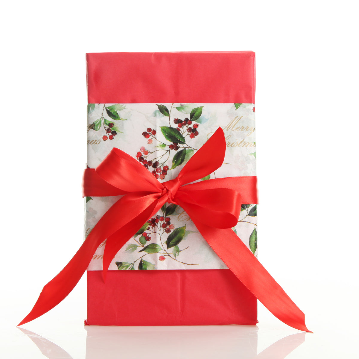 Floral Merry Christmas and Red Tissue Paper Wrap 10 Pack
