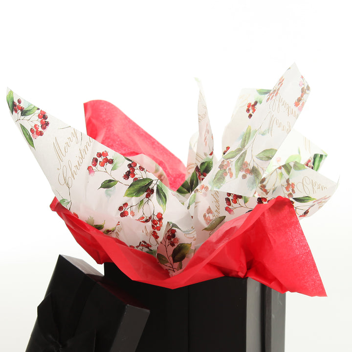 Floral Merry Christmas and Red Tissue Paper Wrap 10 Pack