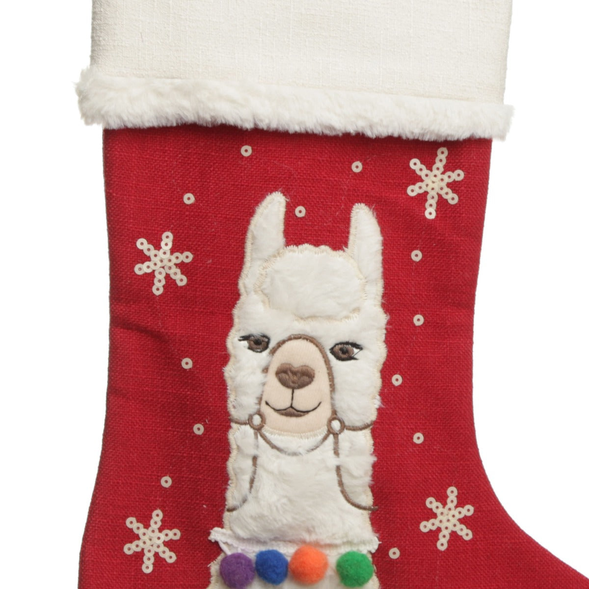 Personalised Fluffy Boy Llama Red Christmas Stocking - Llama details