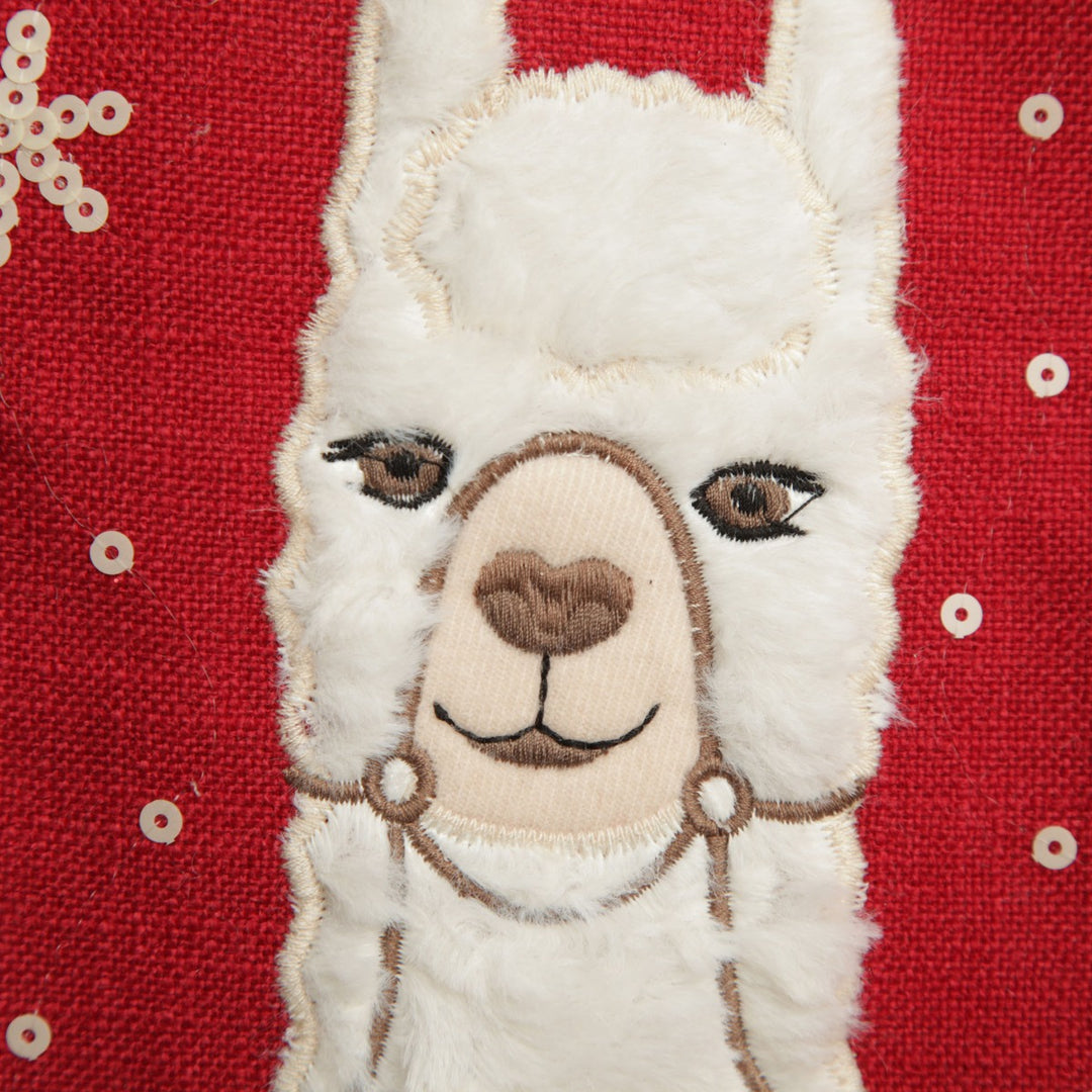 Personalised Fluffy Boy Llama Red Christmas Stocking Zoom in