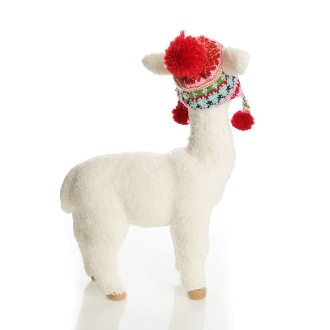 Standing Fluffy White Llama with Hat - 37cm(H)
