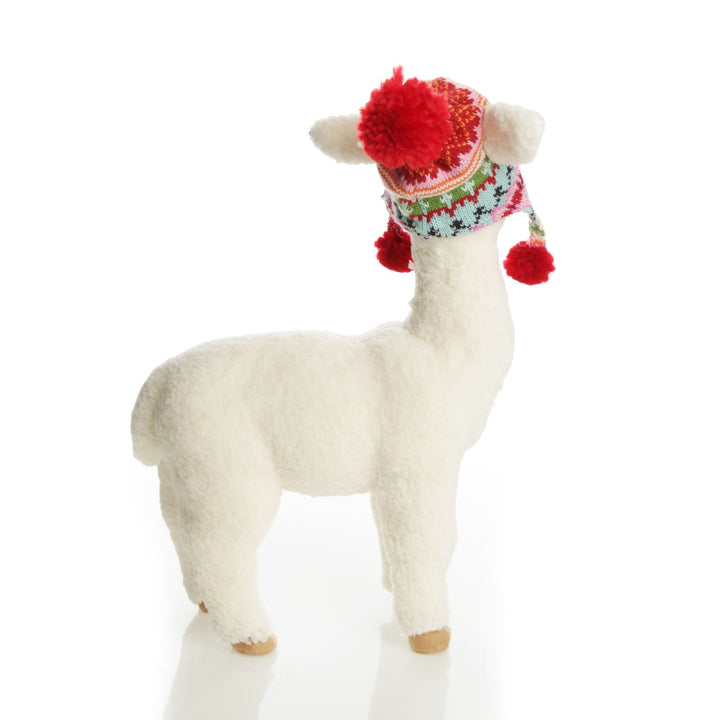 Standing Fluffy White Llama with Hat - 37cm(H)