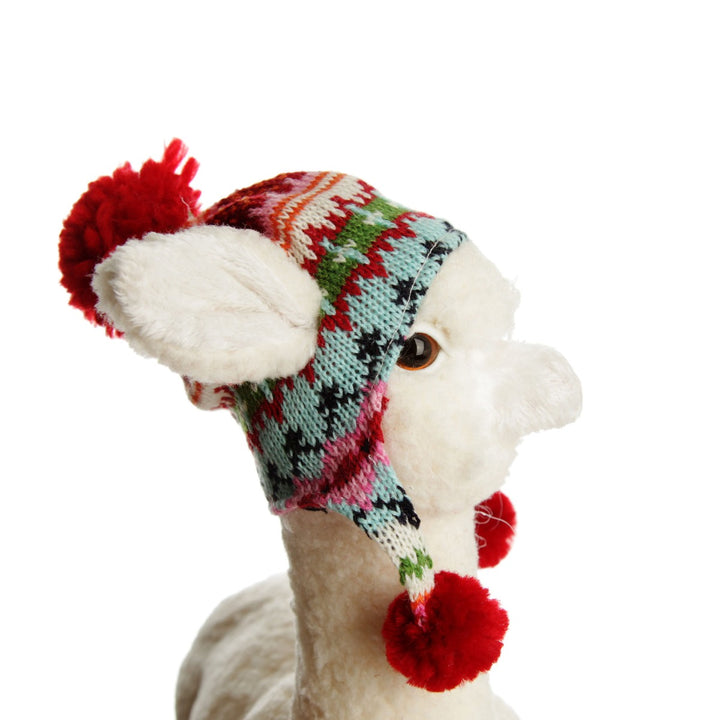 Standing Fluffy White Llama with Hat - 37cm(H)