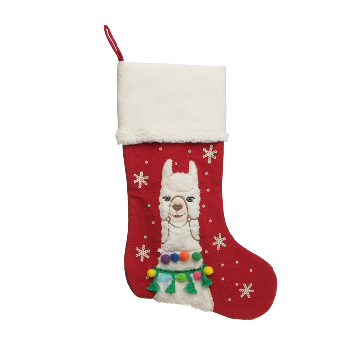 Personalised Fluffy Boy Llama Red Christmas Stocking
