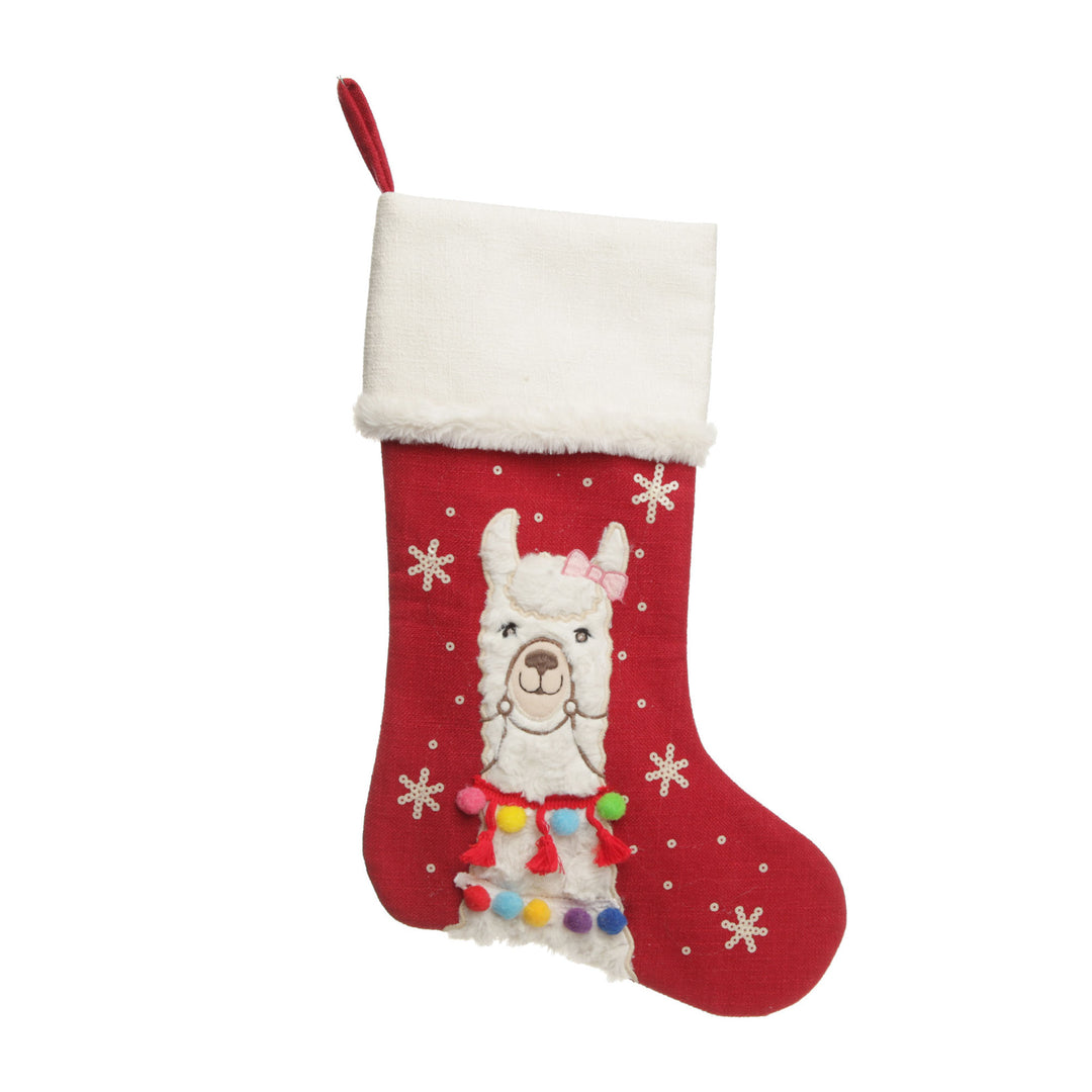 Personalised Fluffy Girl Llama Red Christmas Stocking