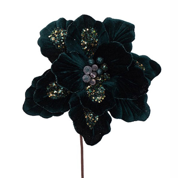 Forest Green Luxe Beaded Magnolia Clip
