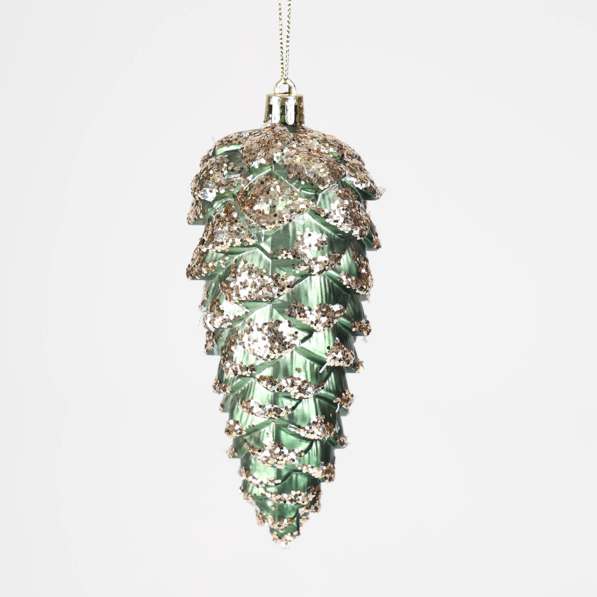 Forest Green Pinecone with Champagne Glitter Detail - 13cm