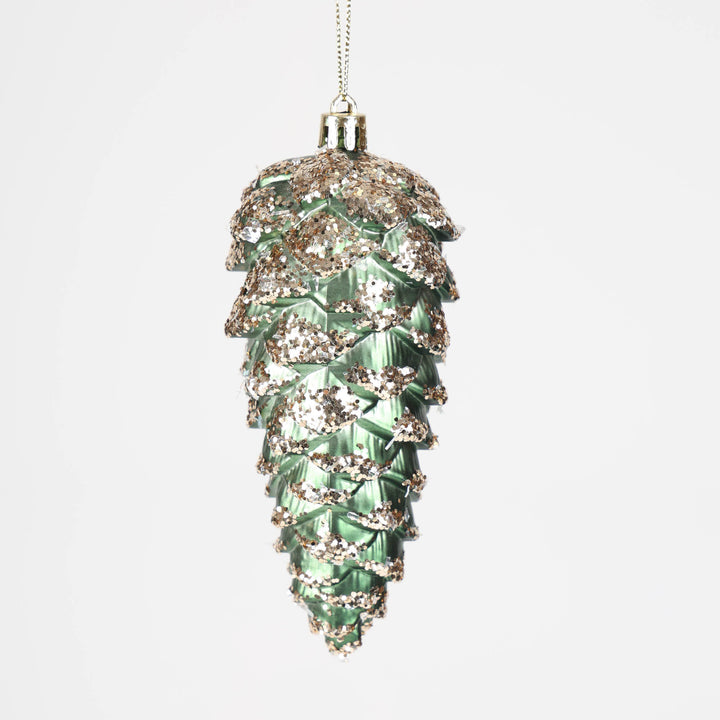 Forest Green Pinecone with Champagne Glitter Detail - 13cm