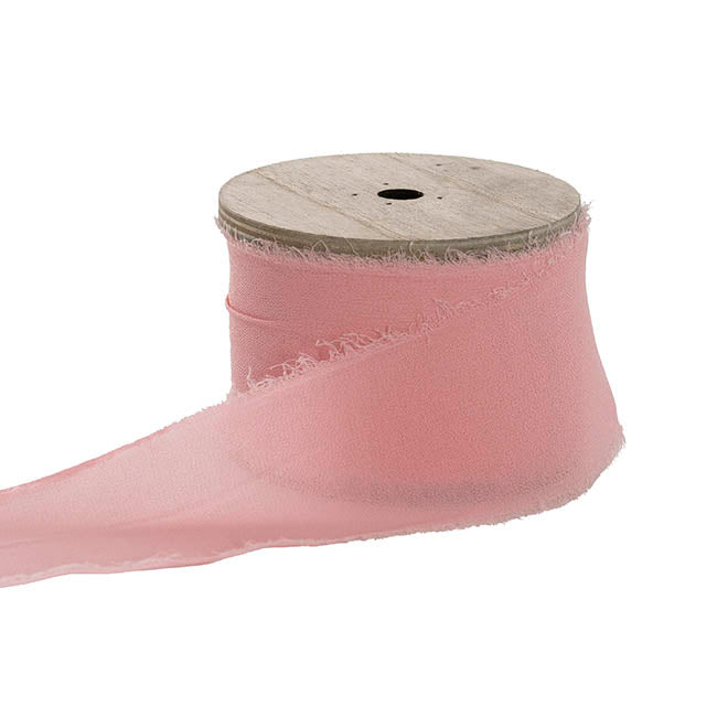 Frayed Edge Chiffon Ribbon - Soft Pink 48mm (W)