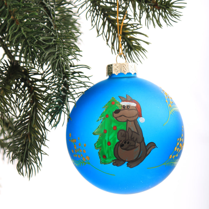 Frosted Blue Australiana Kangaroo Christmas Bauble