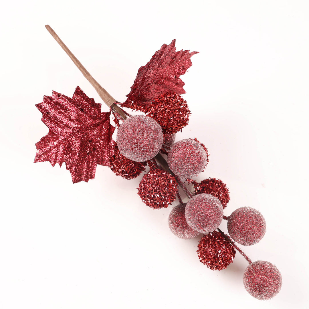 Frosted Burgundy Berry Bunch - 34cm