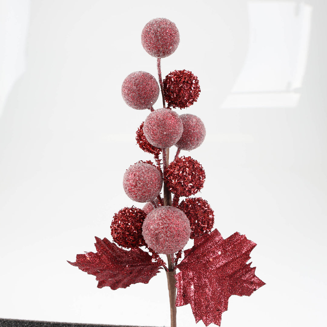Frosted Burgundy Berry Bunch - 34cm
