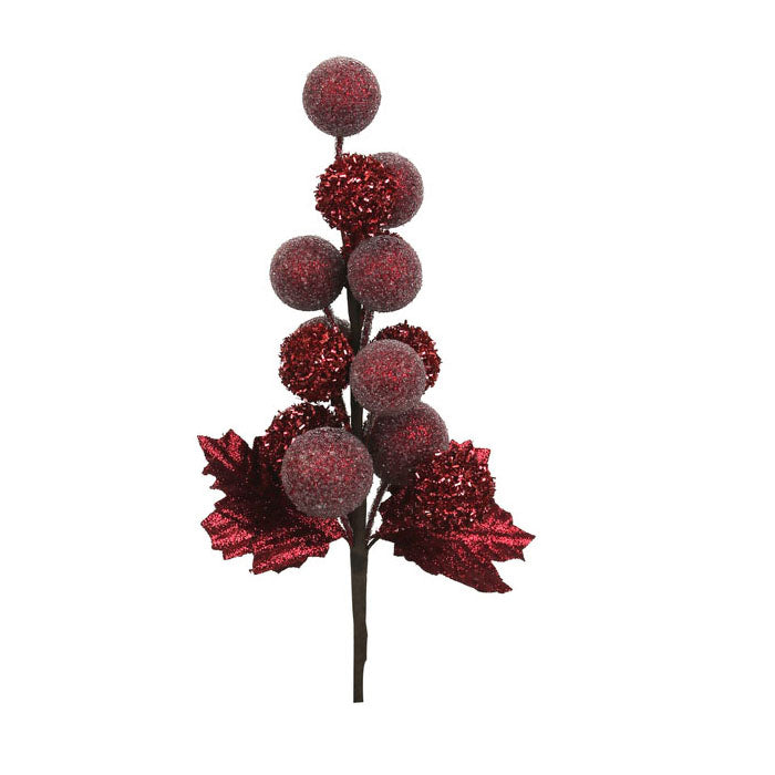 Frosted Burgundy Berry Bunch - 34cm