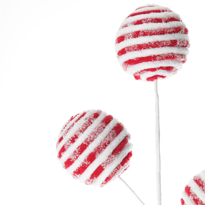 Frosted Candy Cane Ball Pick