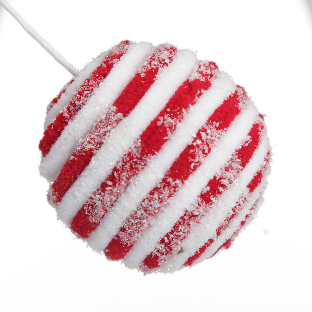 Frosted Candy Cane Ball Pick