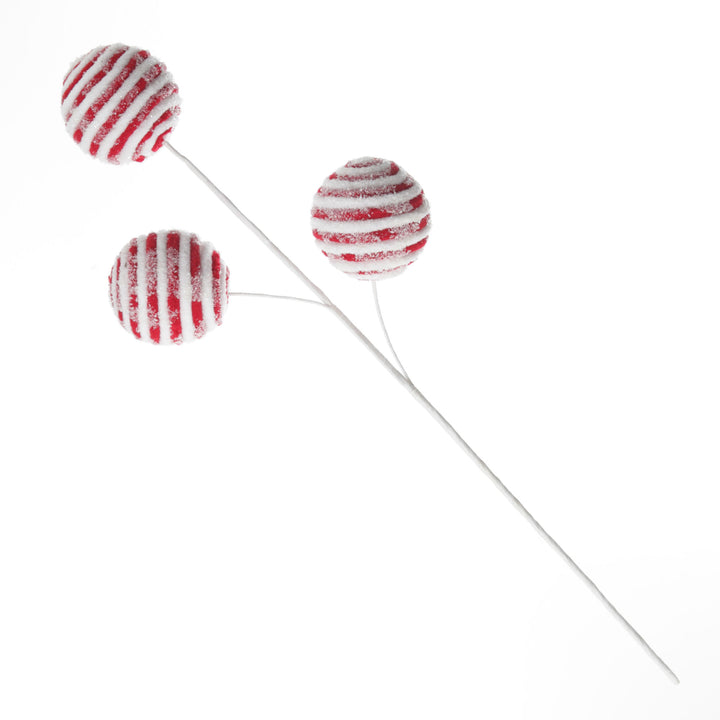 Frosted Candy Cane Ball Pick