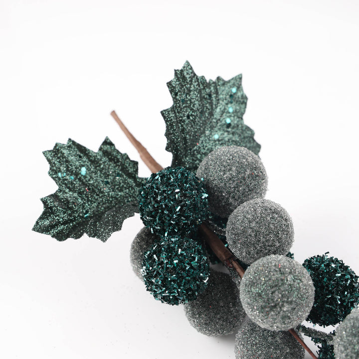 Frosted Forest Green Berry Bunch - 34cm