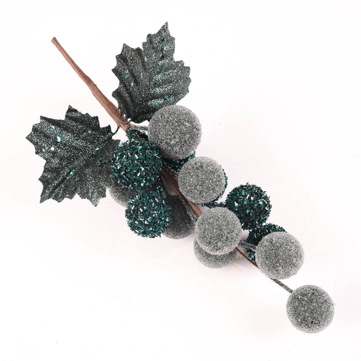 Frosted Forest Green Berry Bunch - 34cm