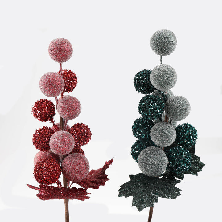 Frosted Forest Green Berry Bunch - 34cm