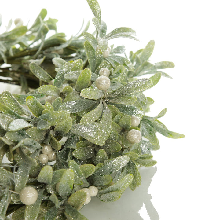 Frosted Green Leaf Christmas Wreath with White Berries