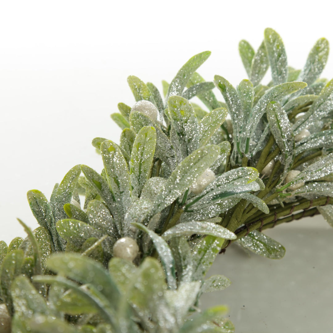 Frosted Green Leaf Christmas Wreath with White Berries
