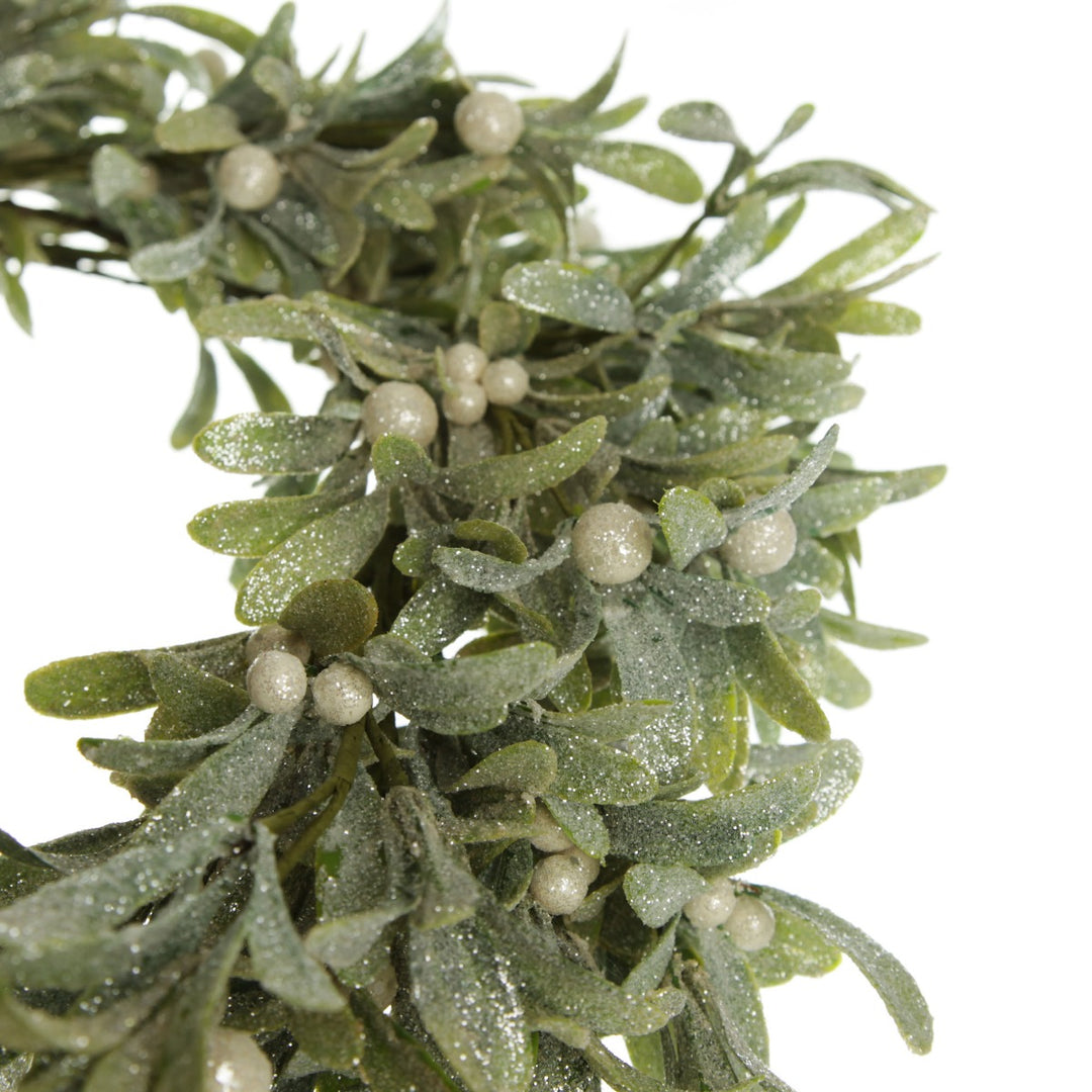Frosted Green Leaf Christmas Wreath with White Berries
