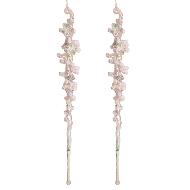 Frosted Iridescent Icicle Long Drop Tree Decoration - Set of 2