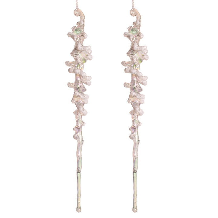 Frosted Iridescent Icicle Long Drop Tree Decoration - Set of 2