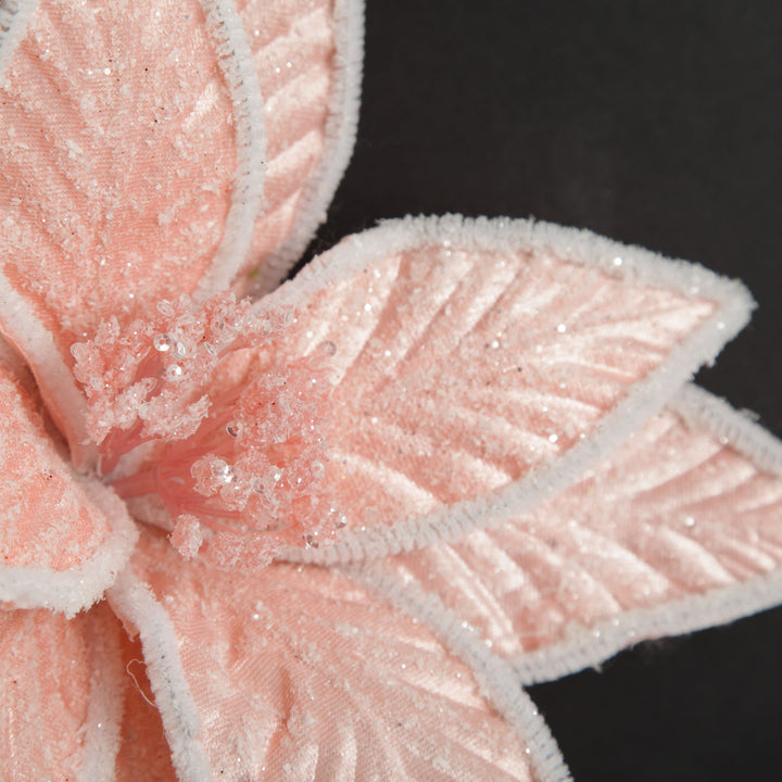 Frosted Pink Flower Clip with White Edge