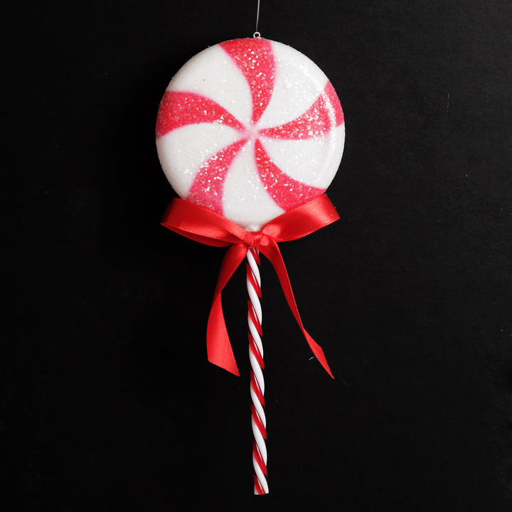 Frosted Red Peppermint Lollipop Tree Decoration - Set of 2