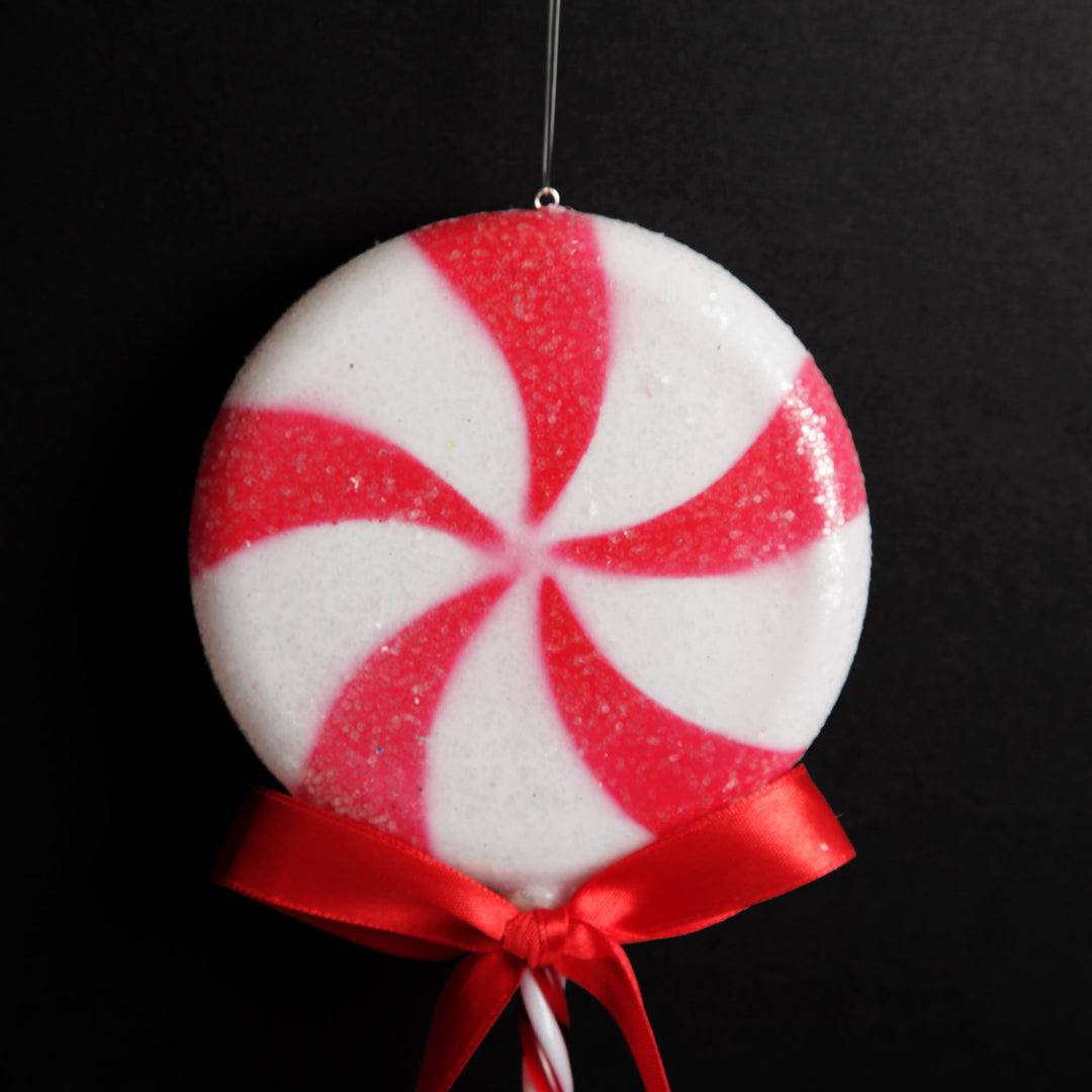 Frosted Red Peppermint Lollipop Tree Decoration - Set of 2