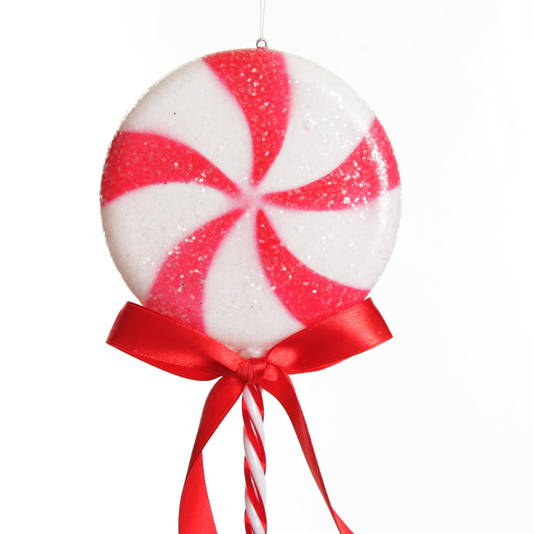Frosted Red Peppermint Lollipop Tree Decoration - Set of 2