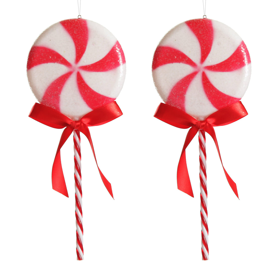 Frosted Red Peppermint Lollipop Tree Decoration - Set of 2